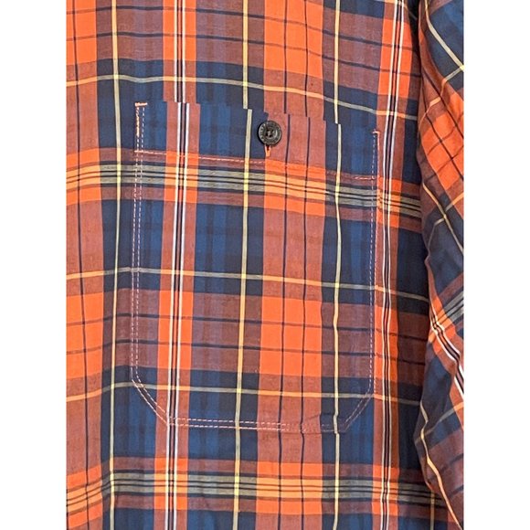 REDHEAD Mens Short Sleeve Dress Shirt 2XL Plaid Orange Blue XXL XXLarge Casual - Picture 3 of 7